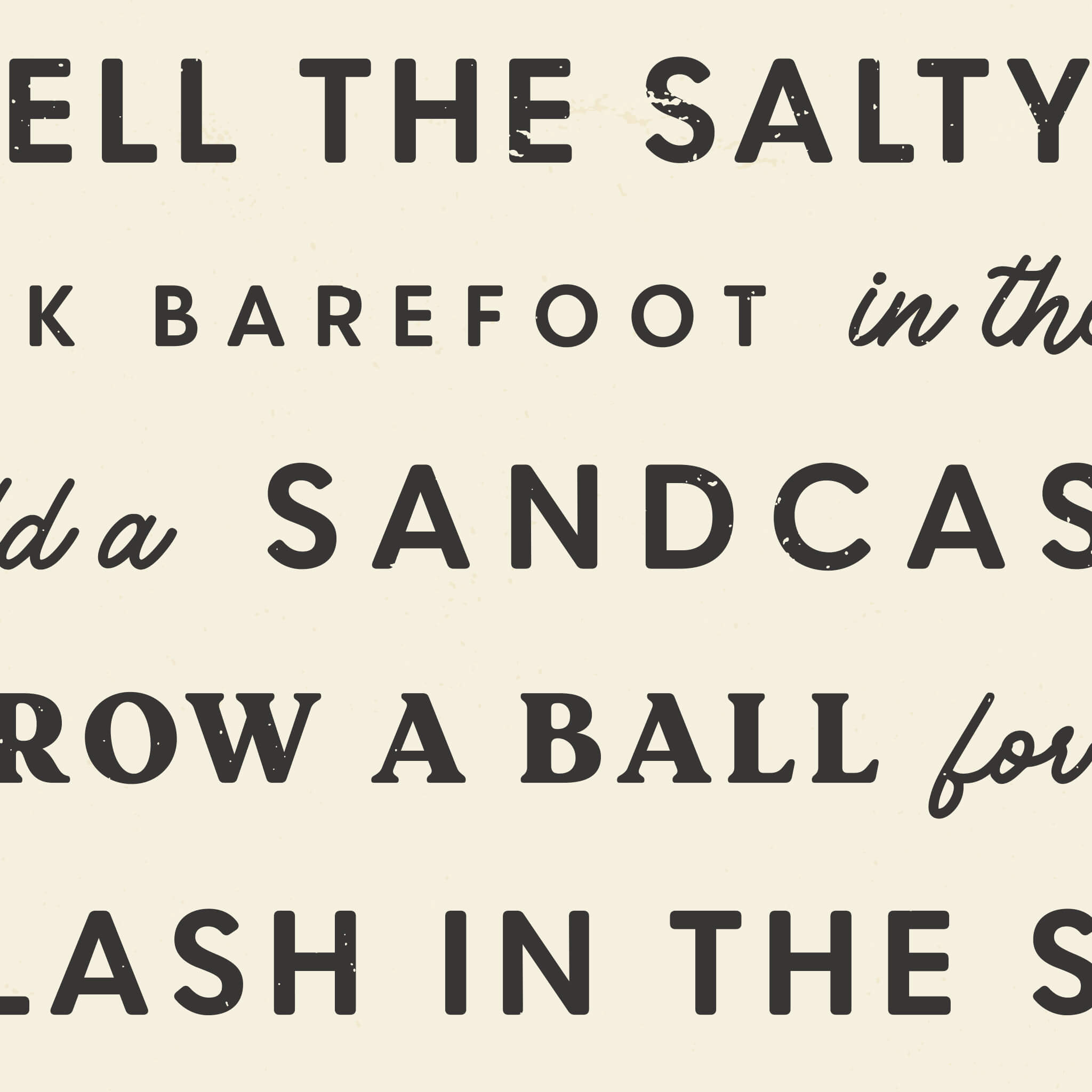 Close-up view of list of things to do at the beach in retro fonts in black on cream