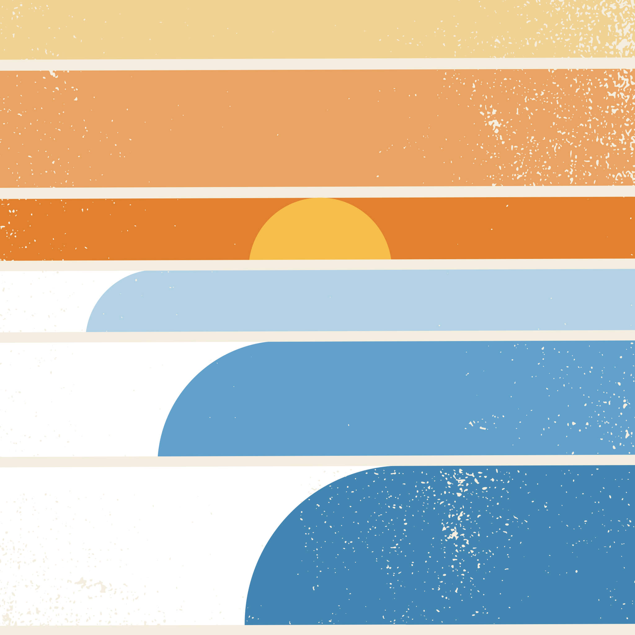 Close-up view of illustration of sunset and waves