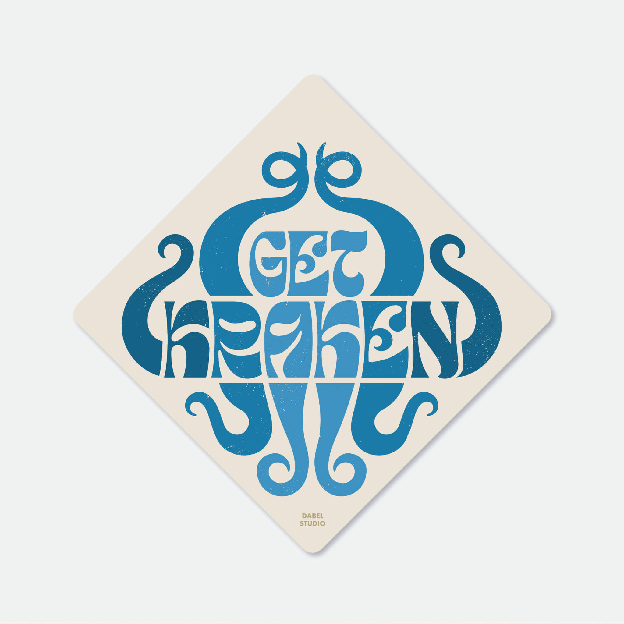 Sticker with 'get kraken' design in blue