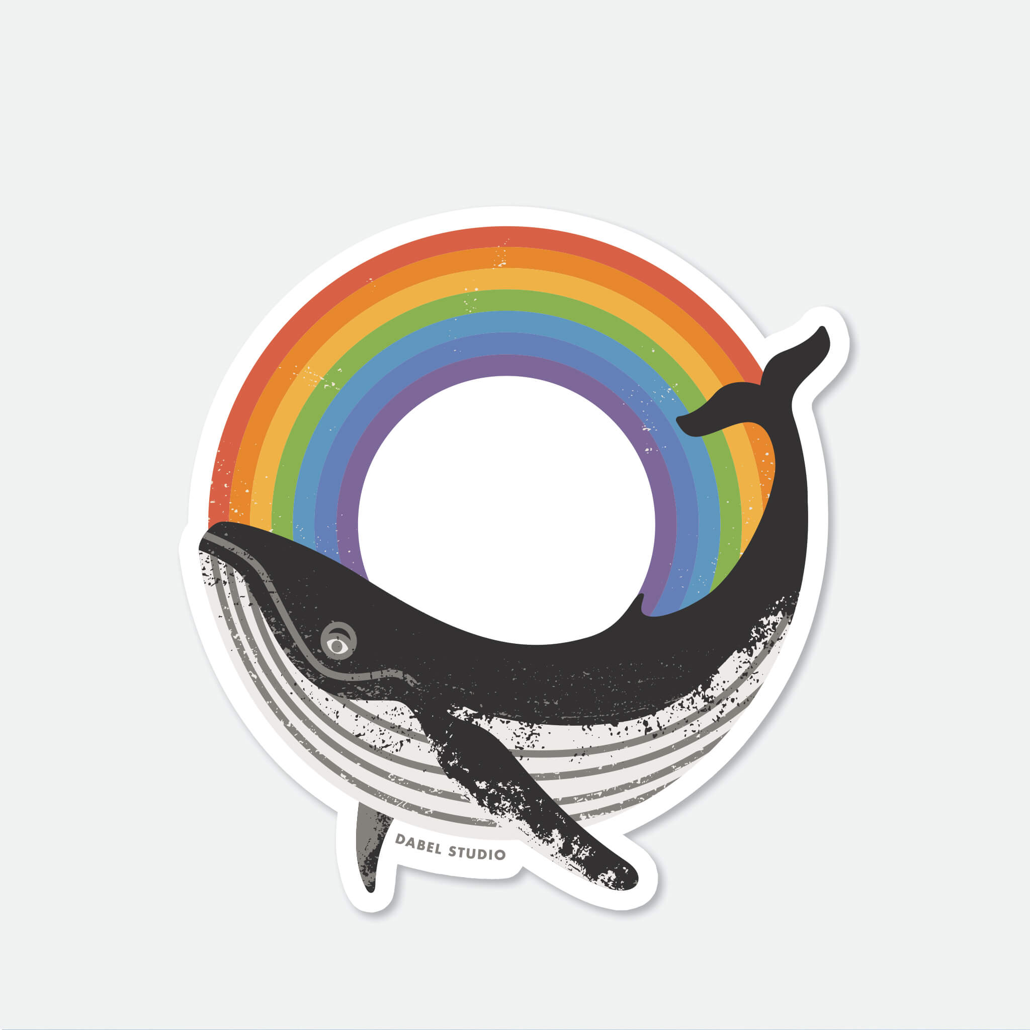 Illustration of whale and rainbow sticker